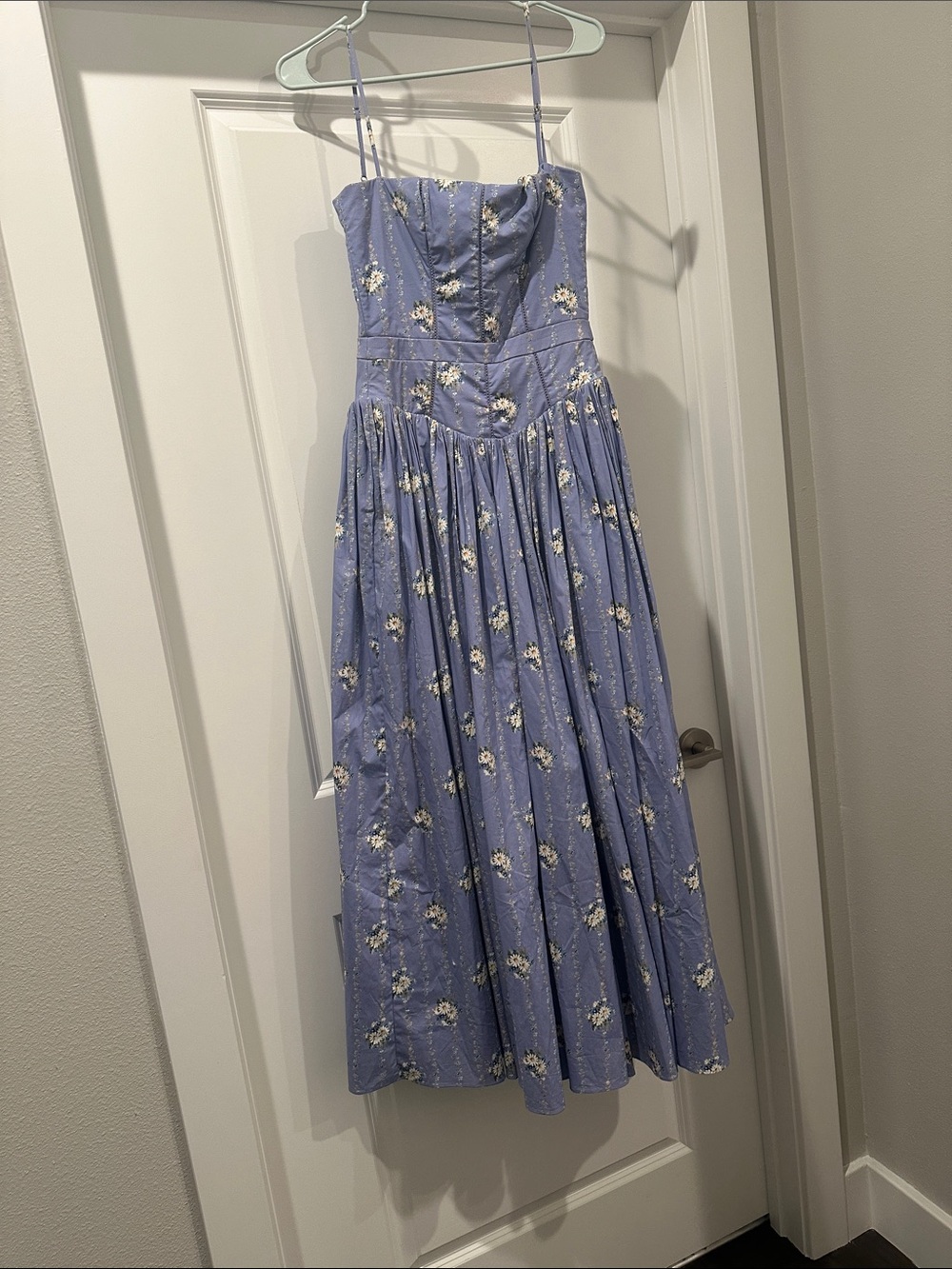 Blue Daisy Print Stretch Cotton Midi Sundress